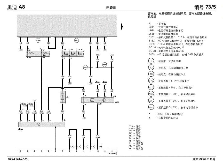 2004款奥迪A8 3.0 l 涡轮增压柴油发动机（165 kW 6 缸）发动机代码ASB电路图_第5页