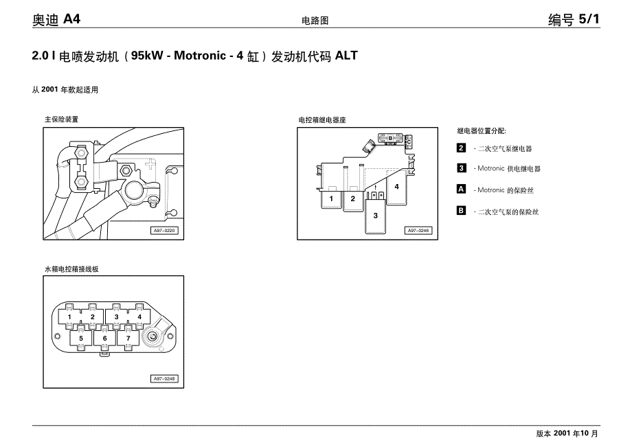 2001款奥迪A42.0 l 电喷发动机（95kW - Motronic - 4 缸）发动机代码ALT电路图_第1页