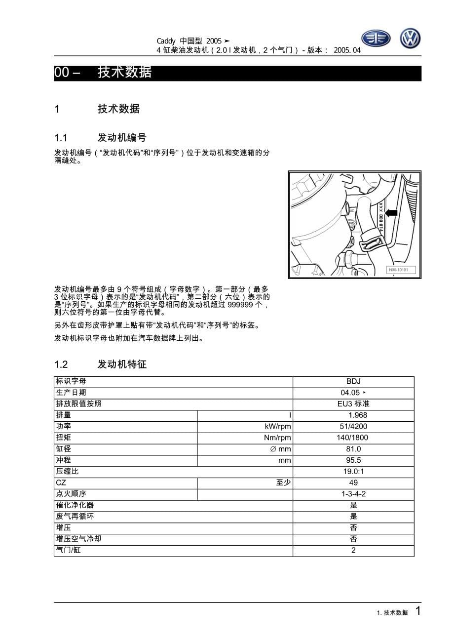 2005款一汽大众开迪Caddy2.0升4缸柴油发动机机械部分维修手册_第5页