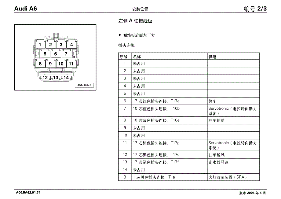 2005款奥迪A6接线板电路图_第3页