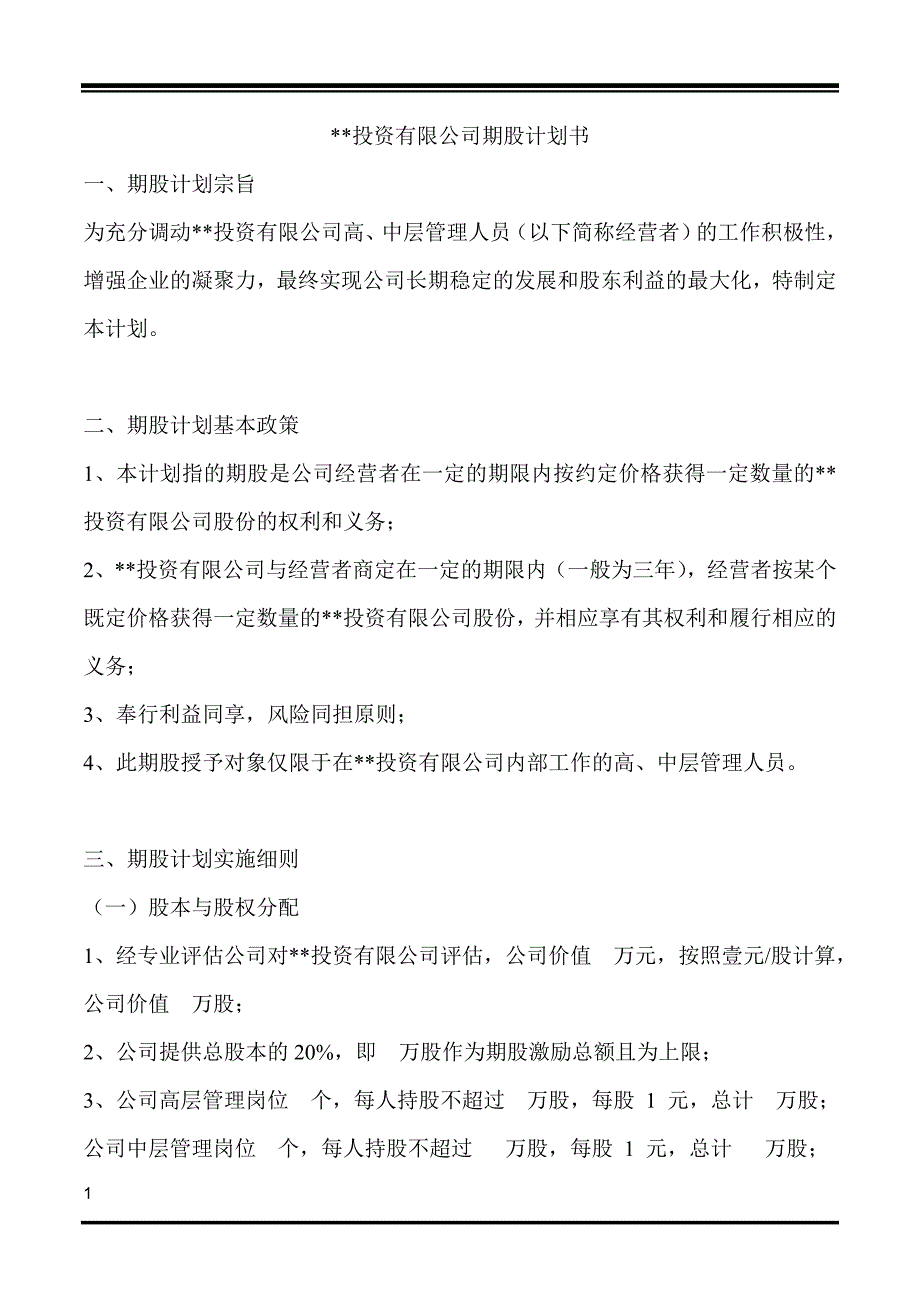 投资有限公司期股计划书_第1页