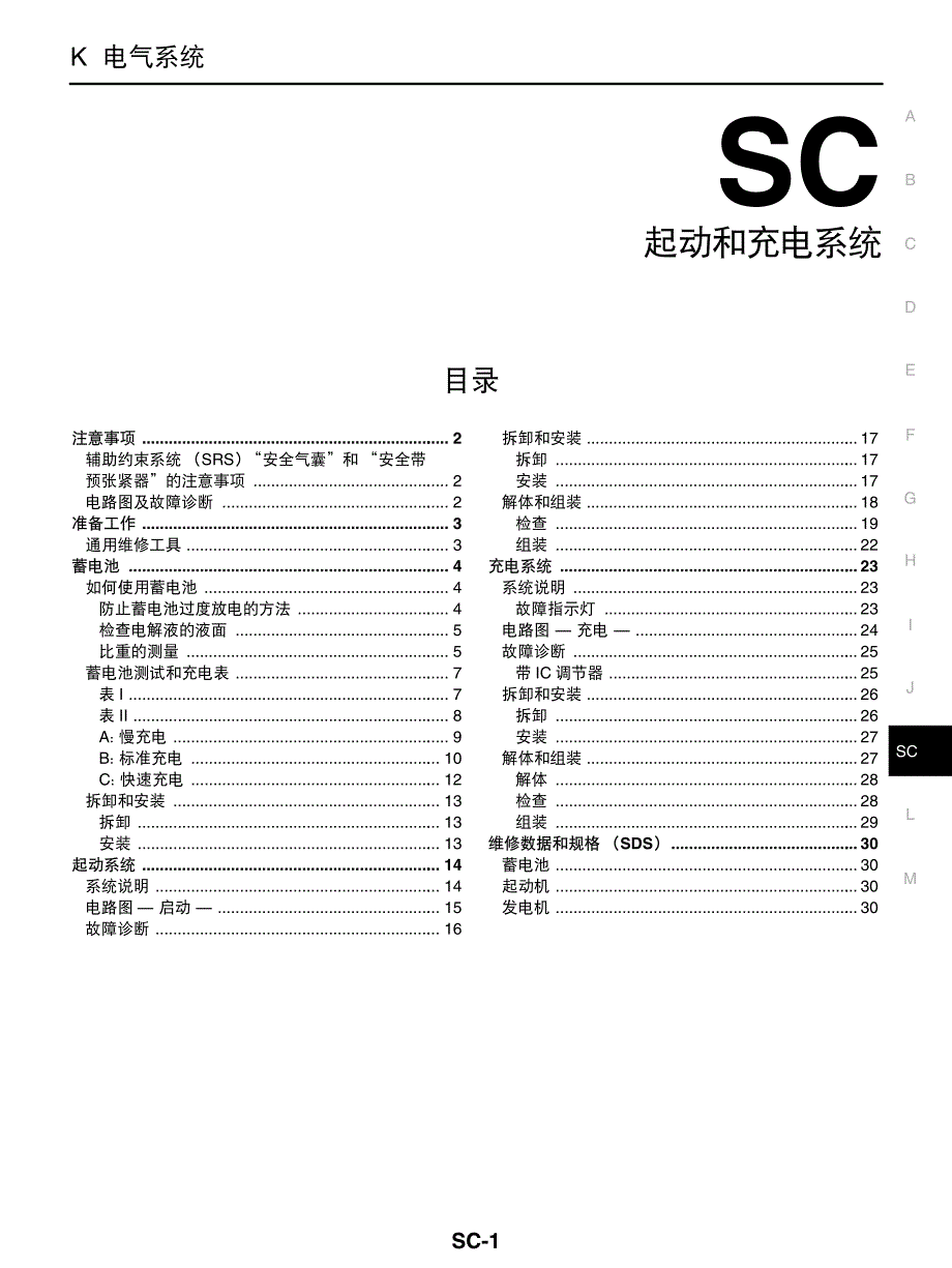 2005款东风日产天籁（TEANA)发动机起动与充电系统维修手册--非OBD_第4页