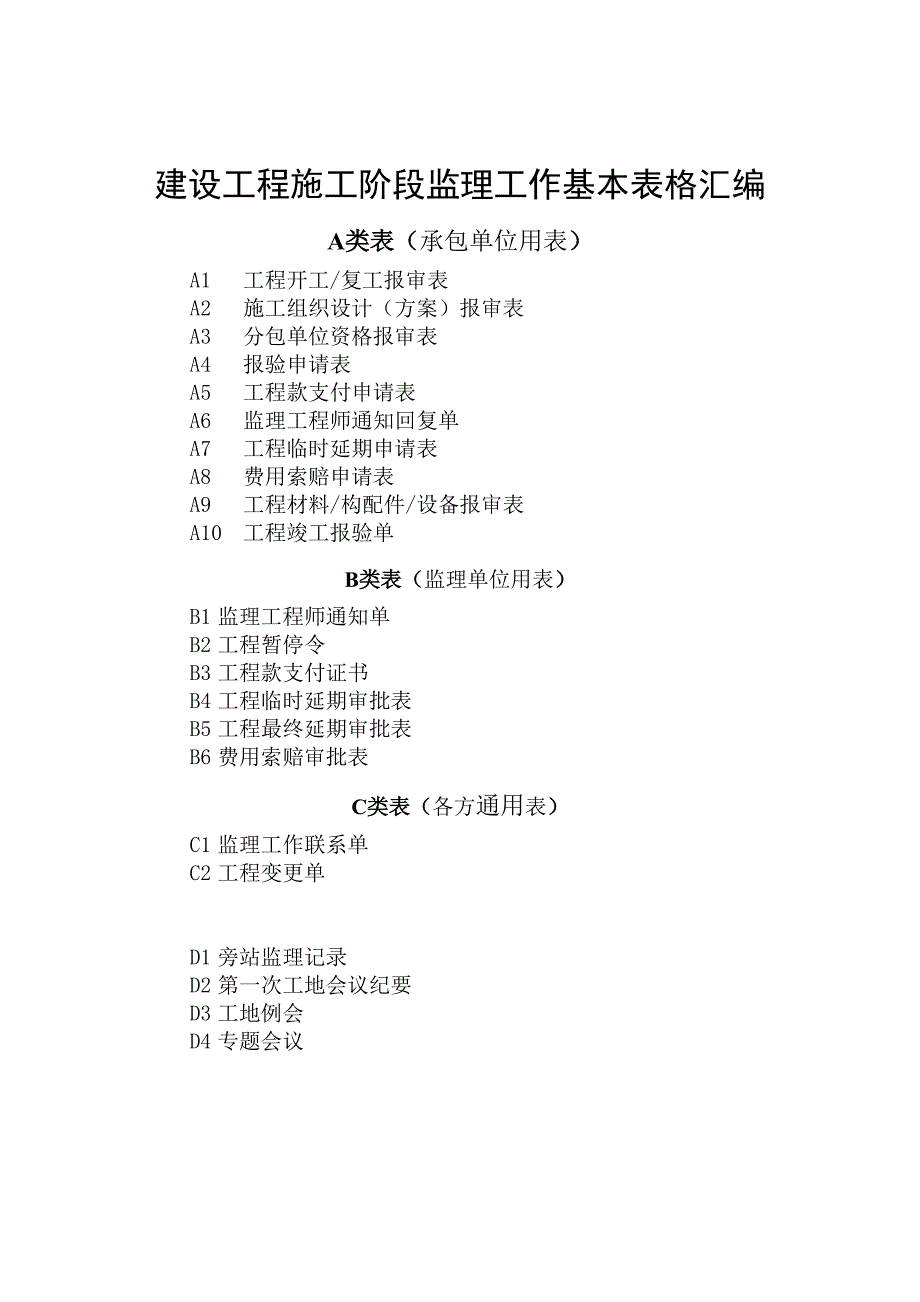 建设工程施工阶段监理工作基本表格汇编_第1页