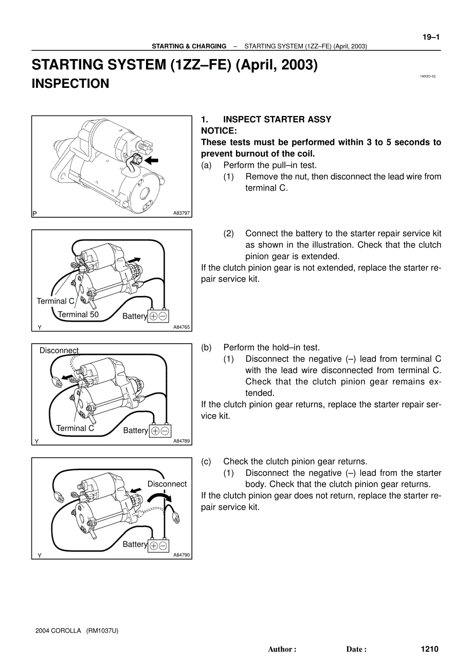 2004款丰田卡罗拉发动机起动与充电系统维修手册(英文版)_第1页