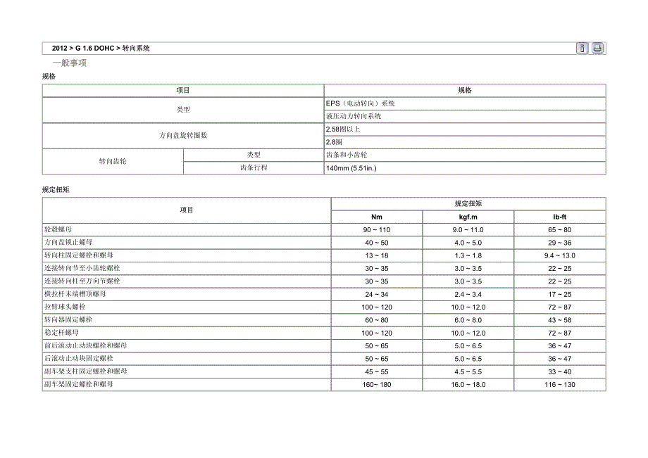 2012年北京现代 i30(FDC) G 1.6 DOHC转向系统维修手册_第1页