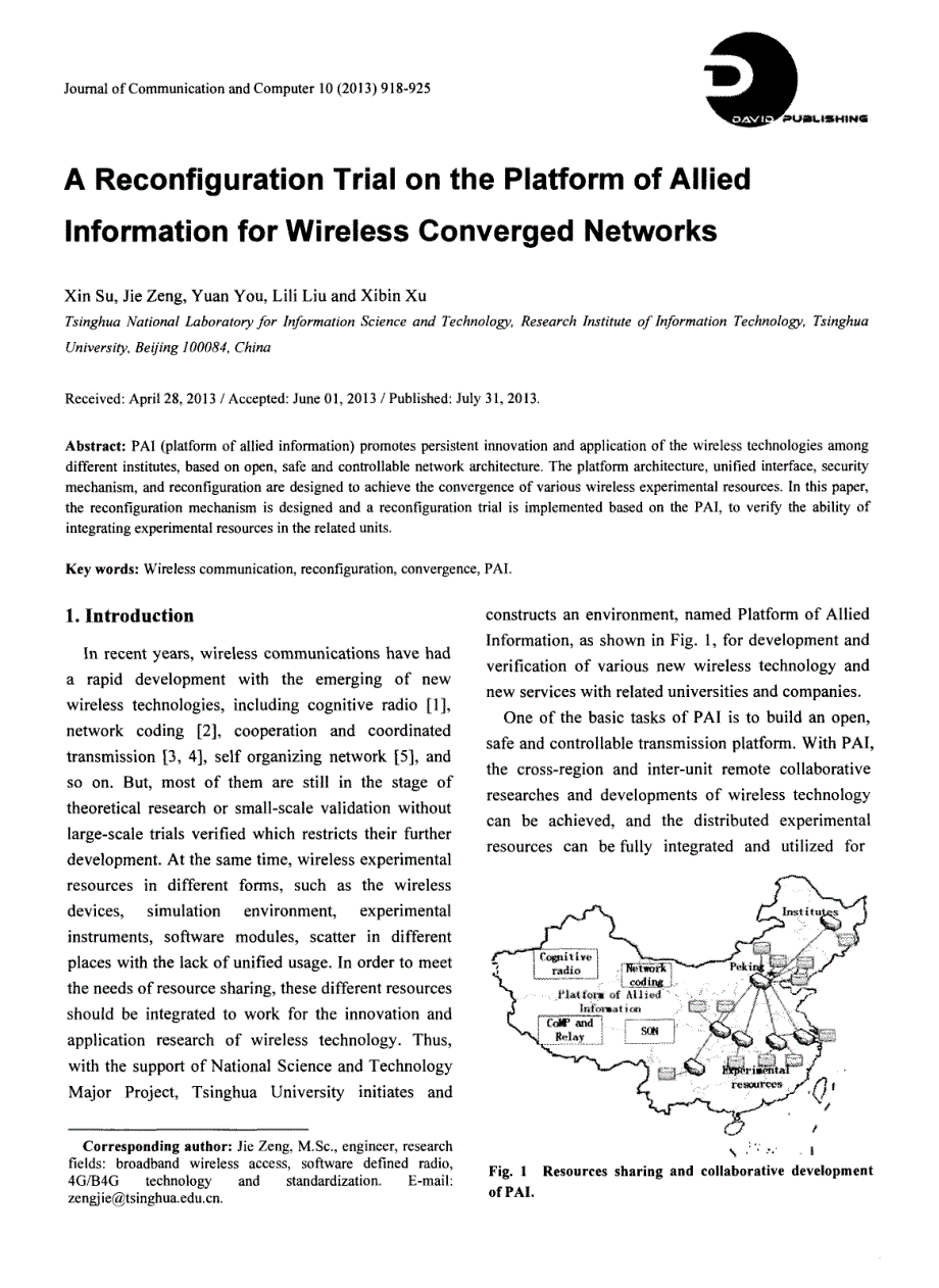 A Reconfiguration Trial on the Platform of Allied Information for Wireless Converged Networks_第1页