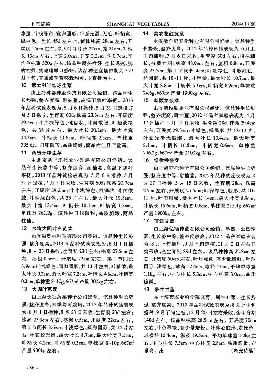 2014年上海市蔬菜新优潜力品种推荐(一)_第2页