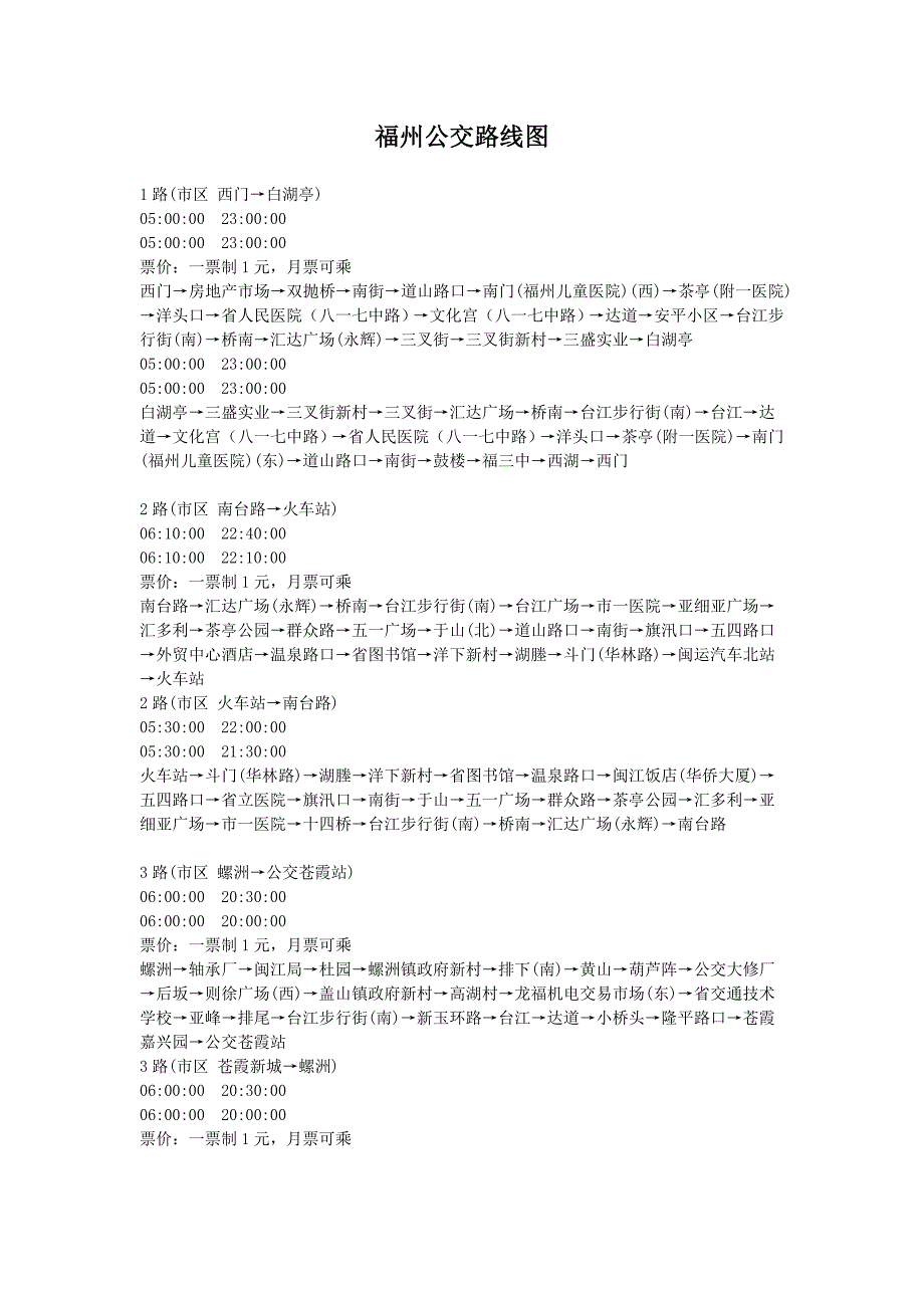 最全福州公交路线_第1页