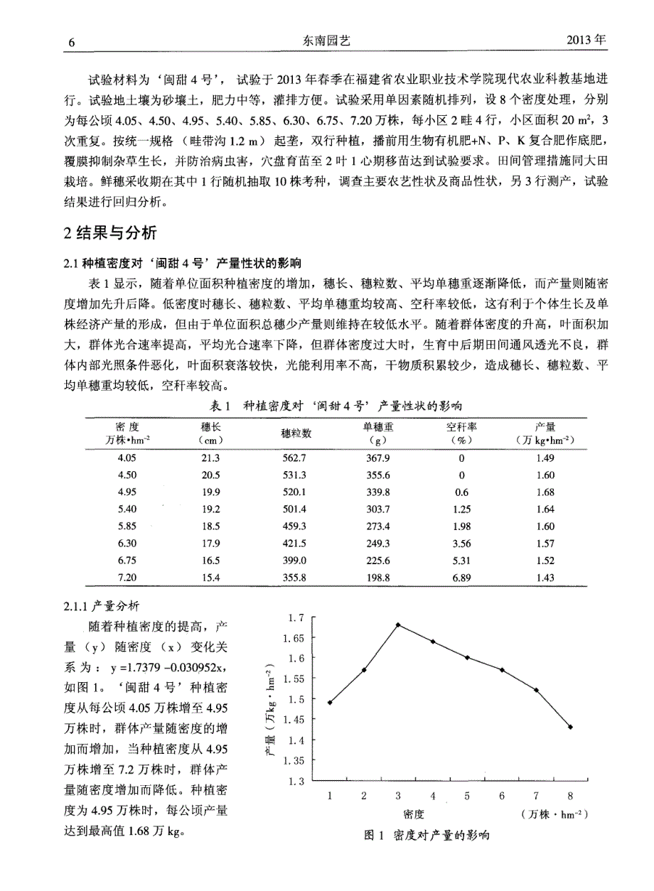 ‘闽甜4号’玉米种植密度对主要农艺、商品性状及经济效益的影响_第2页