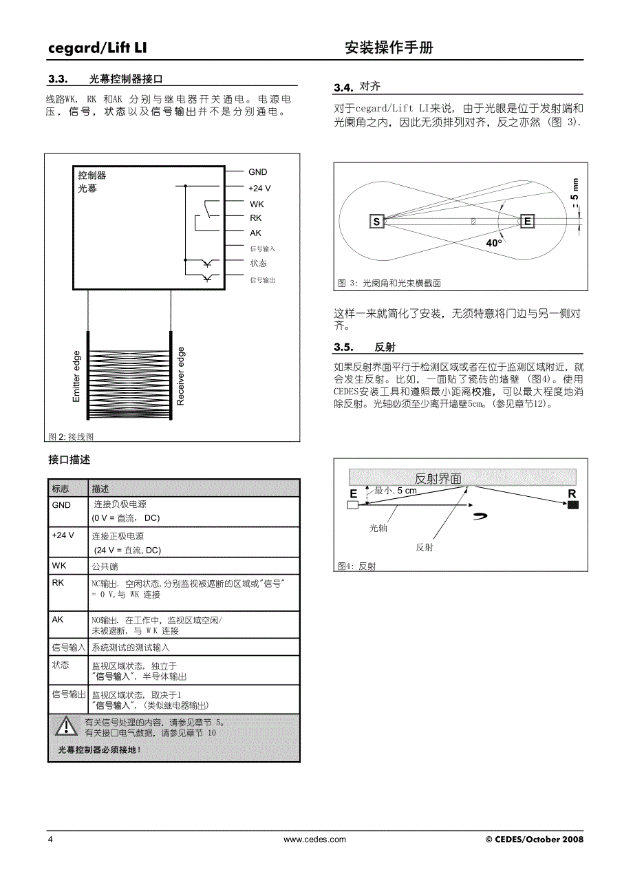 CEDES无轿门电梯的安装光幕安装操作手册_第4页