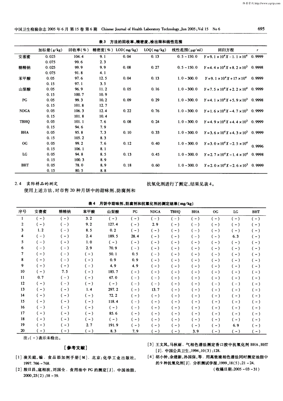 月饼中常用抗氧化剂、防腐剂和甜味剂同时测定的方法研究_第3页