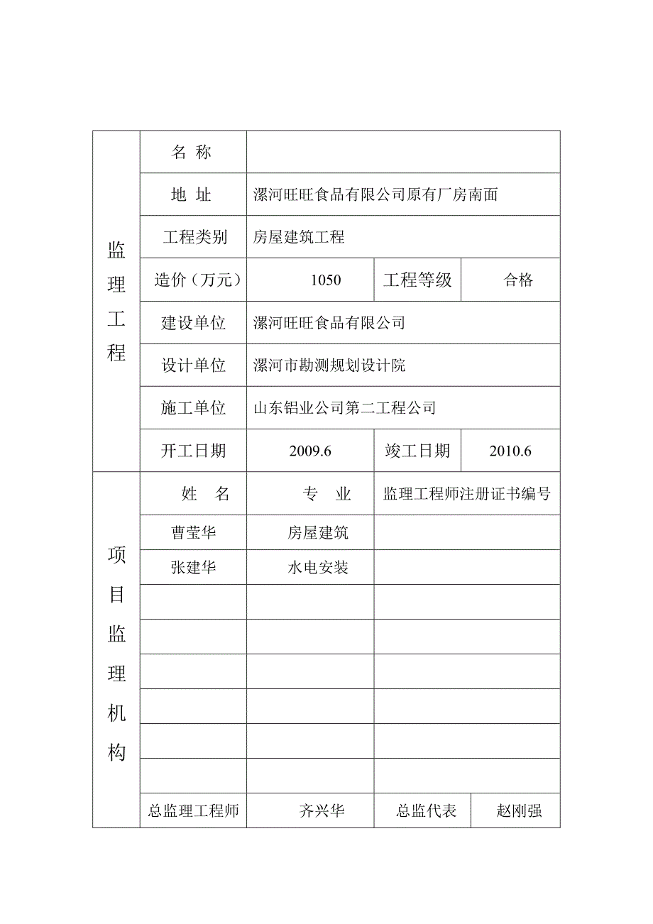 食品公司房屋建筑工程 监理业务手册_第1页