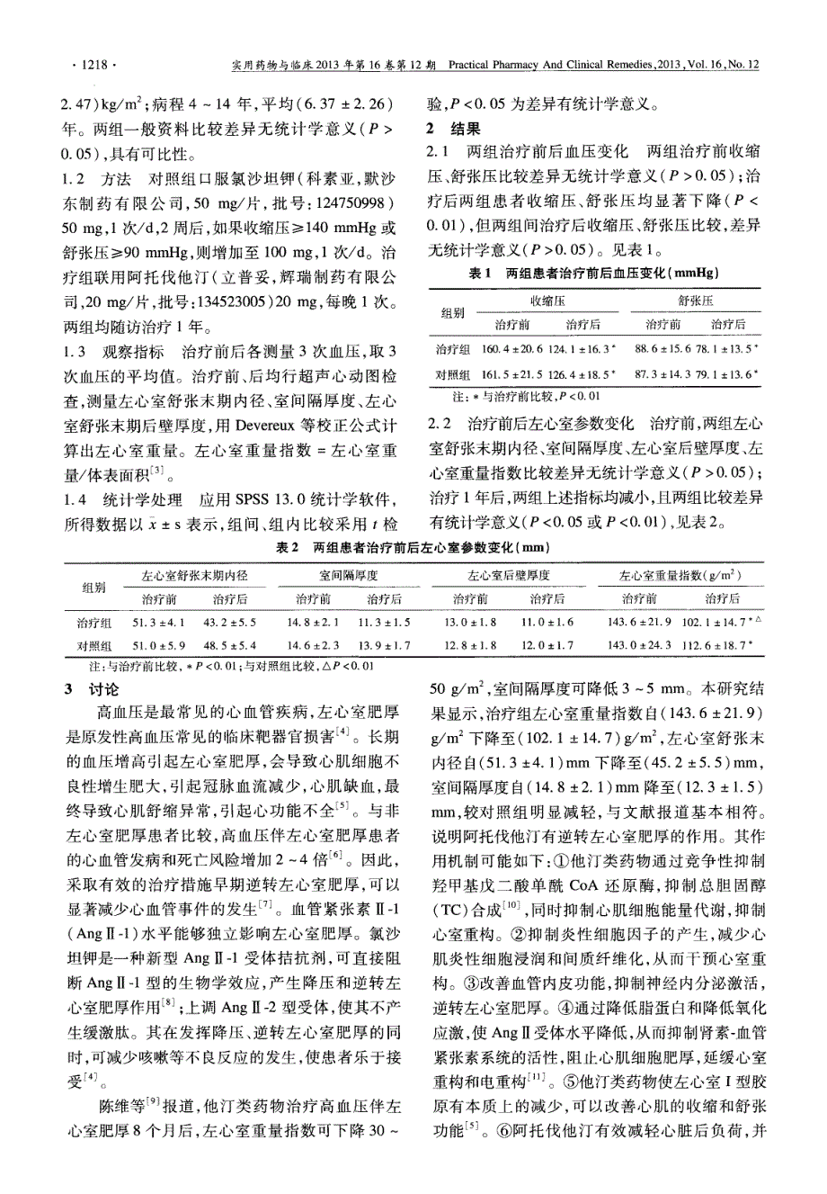 阿托伐他汀联合氯沙坦钾治疗高血压伴左心室肥厚疗效分析_第2页