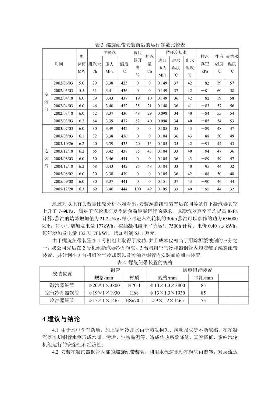 凝汽器铜管水侧阻垢与强化换热技术的研究与应用_第5页