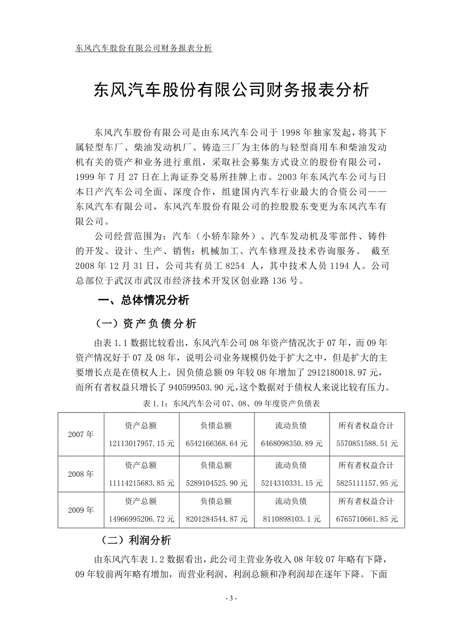 东风汽车股份有限公司财务报表分析_第3页