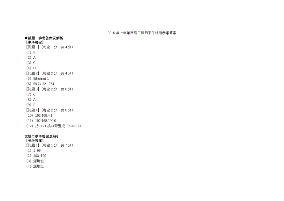 2016年上半年网络工程师试题参考答案_第2页