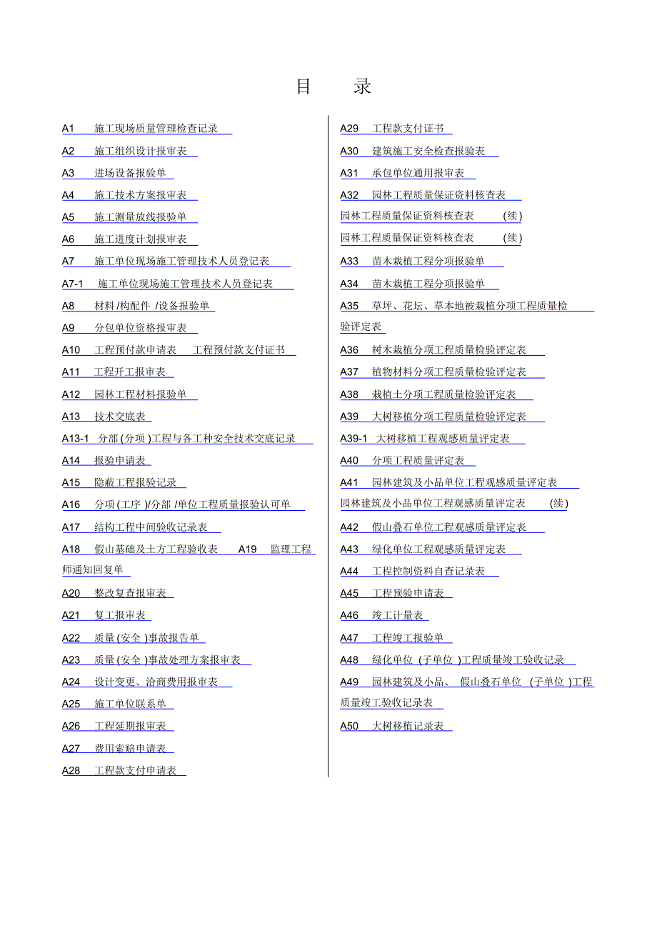 新版园林绿化工程施工全套表格_第1页