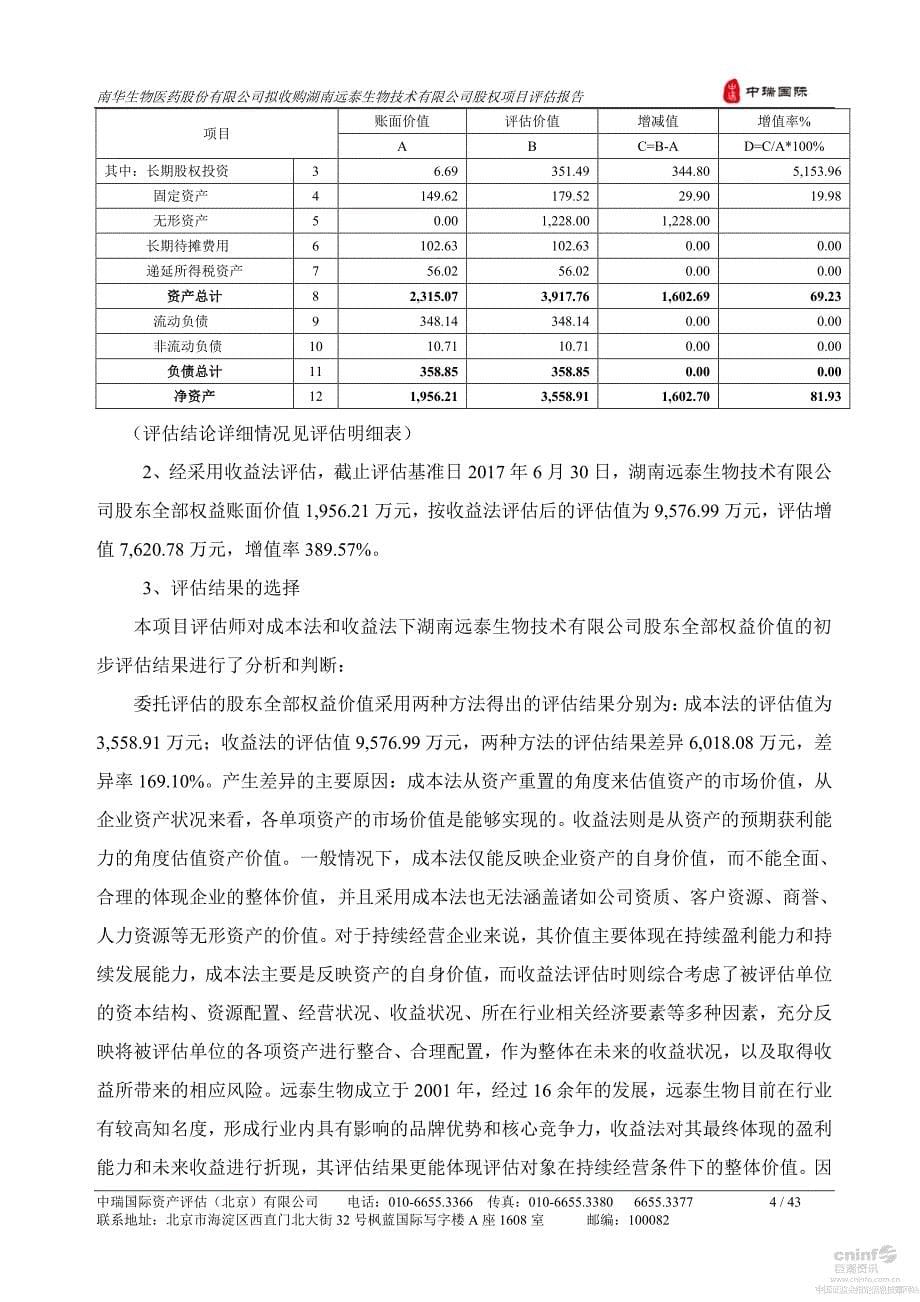 南华生物：拟收购湖南远泰生物技术有限公司股权项目资产评估报告_第5页