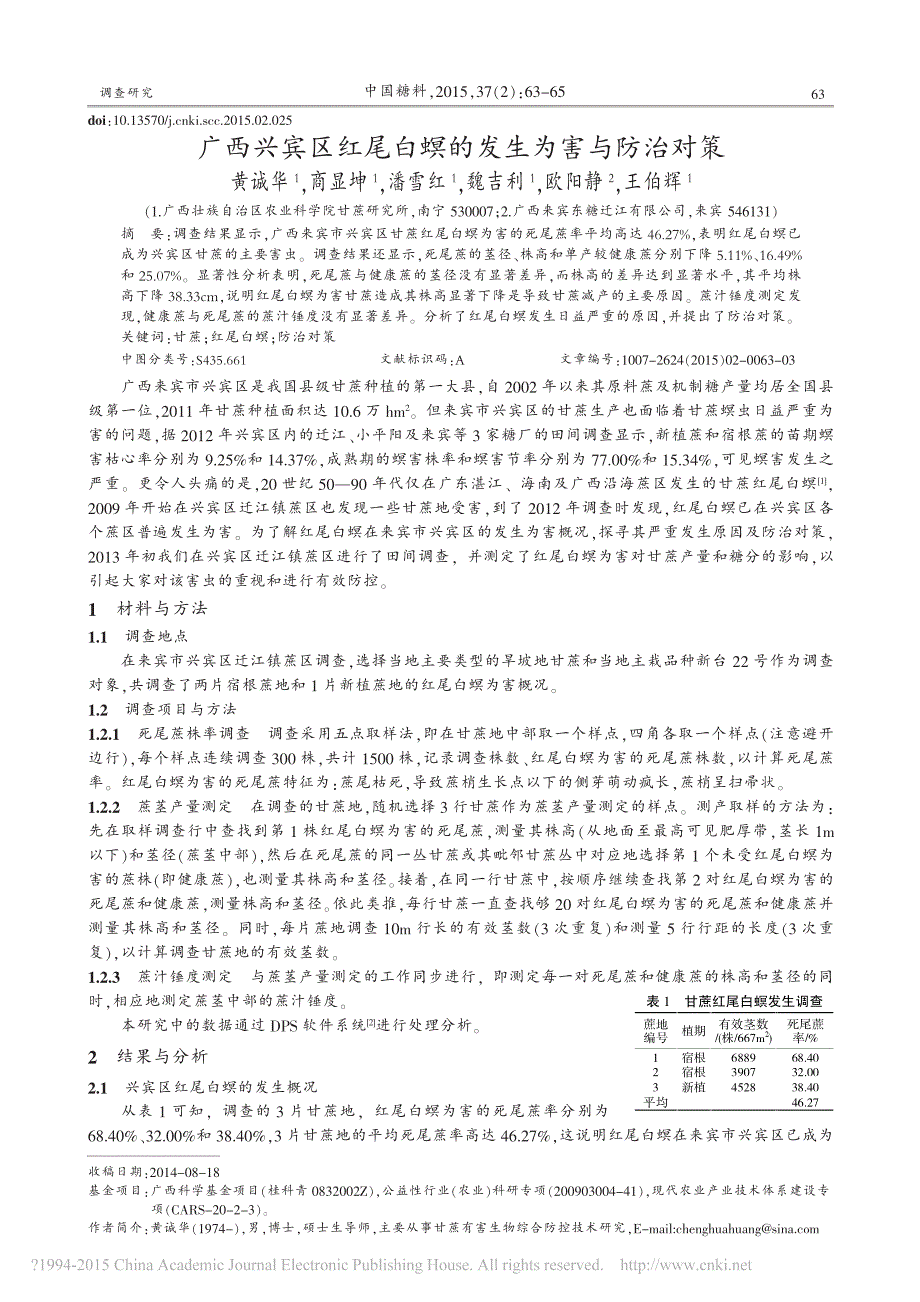 广西兴宾区红尾白螟的发生为害与防治对策_第1页