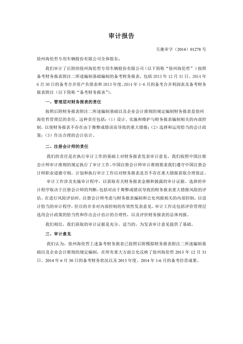 海伦哲：2013年度、2014年1-6月备考财务报表审计报告_第2页