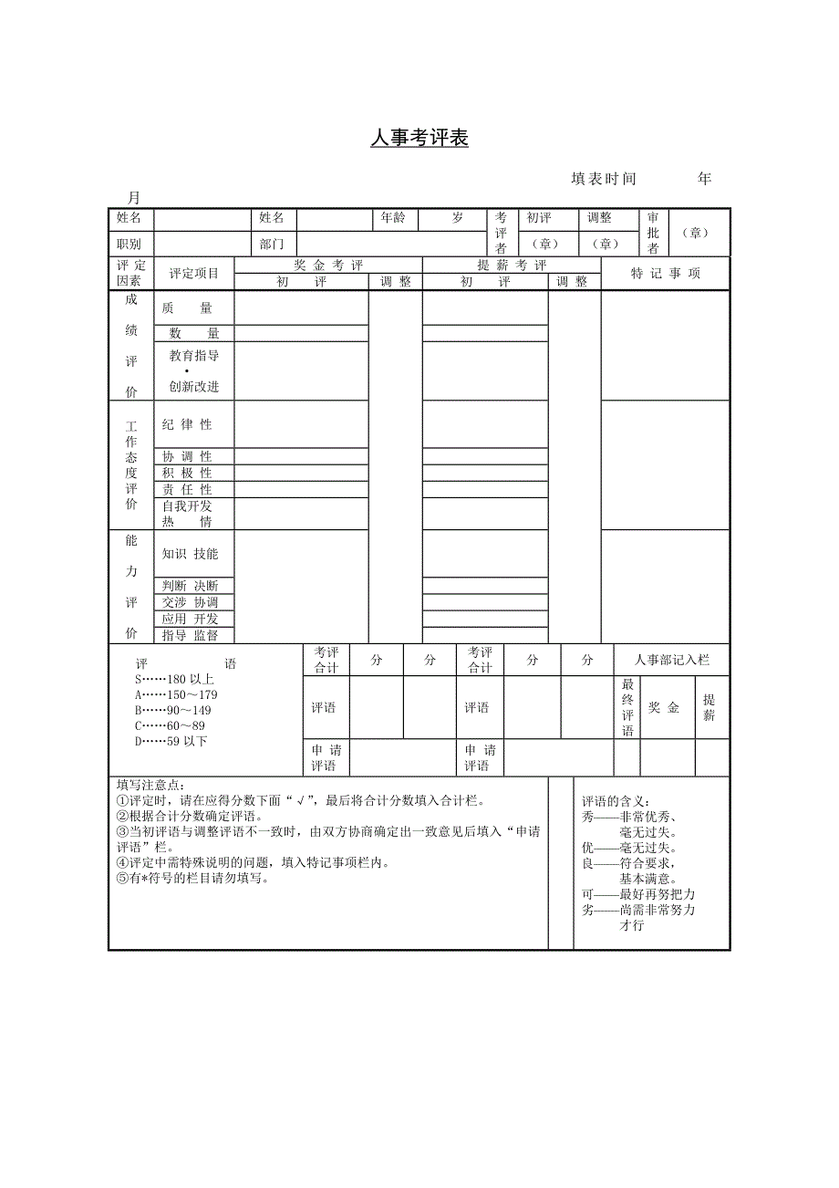 人事考评表（WORD模板）_第1页