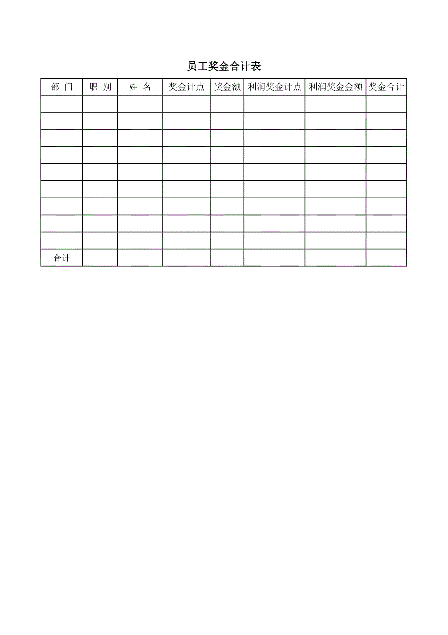 员工奖金合计表（WORD模板）_第1页