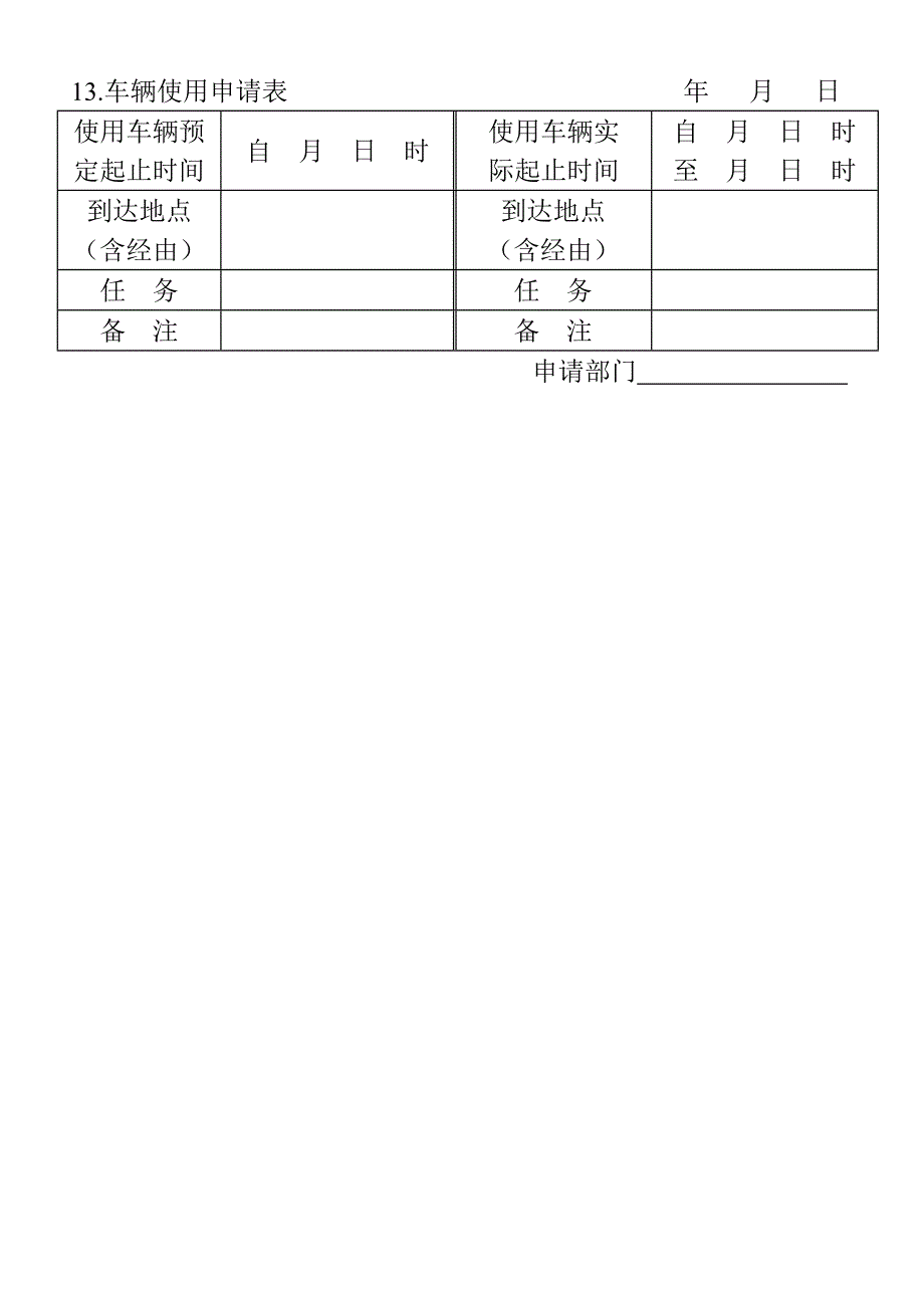 车辆使用申请表（WORD模板）_第1页