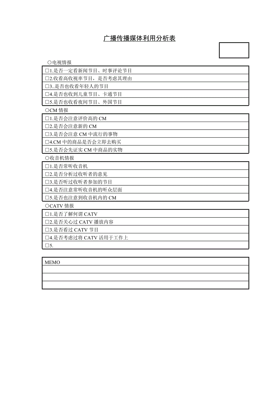 传播媒介利用分析表2【WORD表格模板】市场分析_第1页