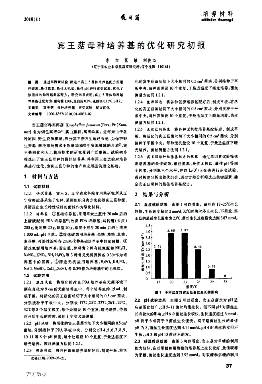 宾王菇母种培养基的优化研究初报_第1页