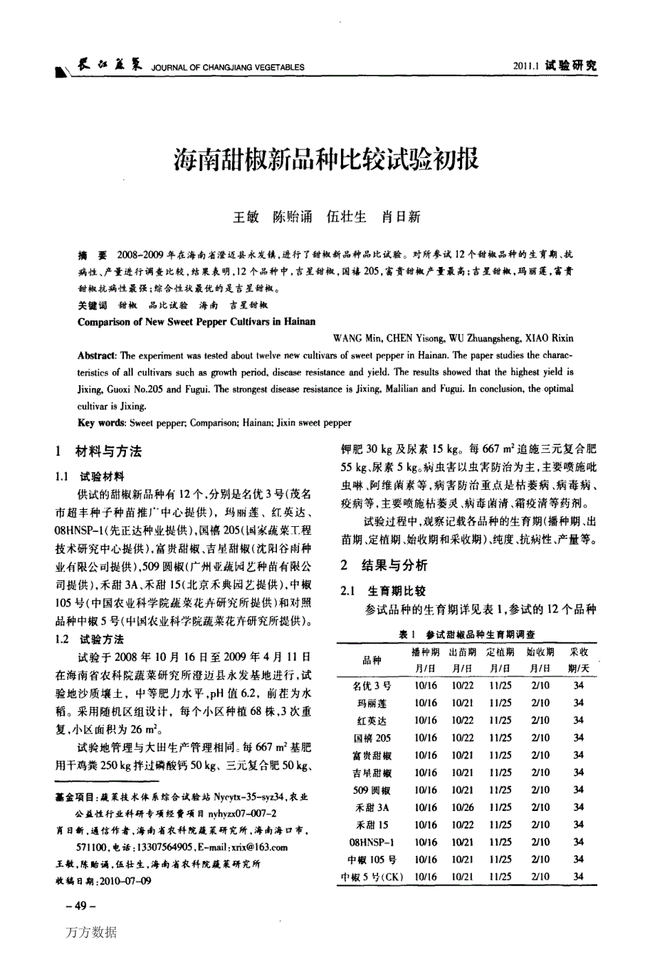 海南甜椒新品种比较试验初报_第1页