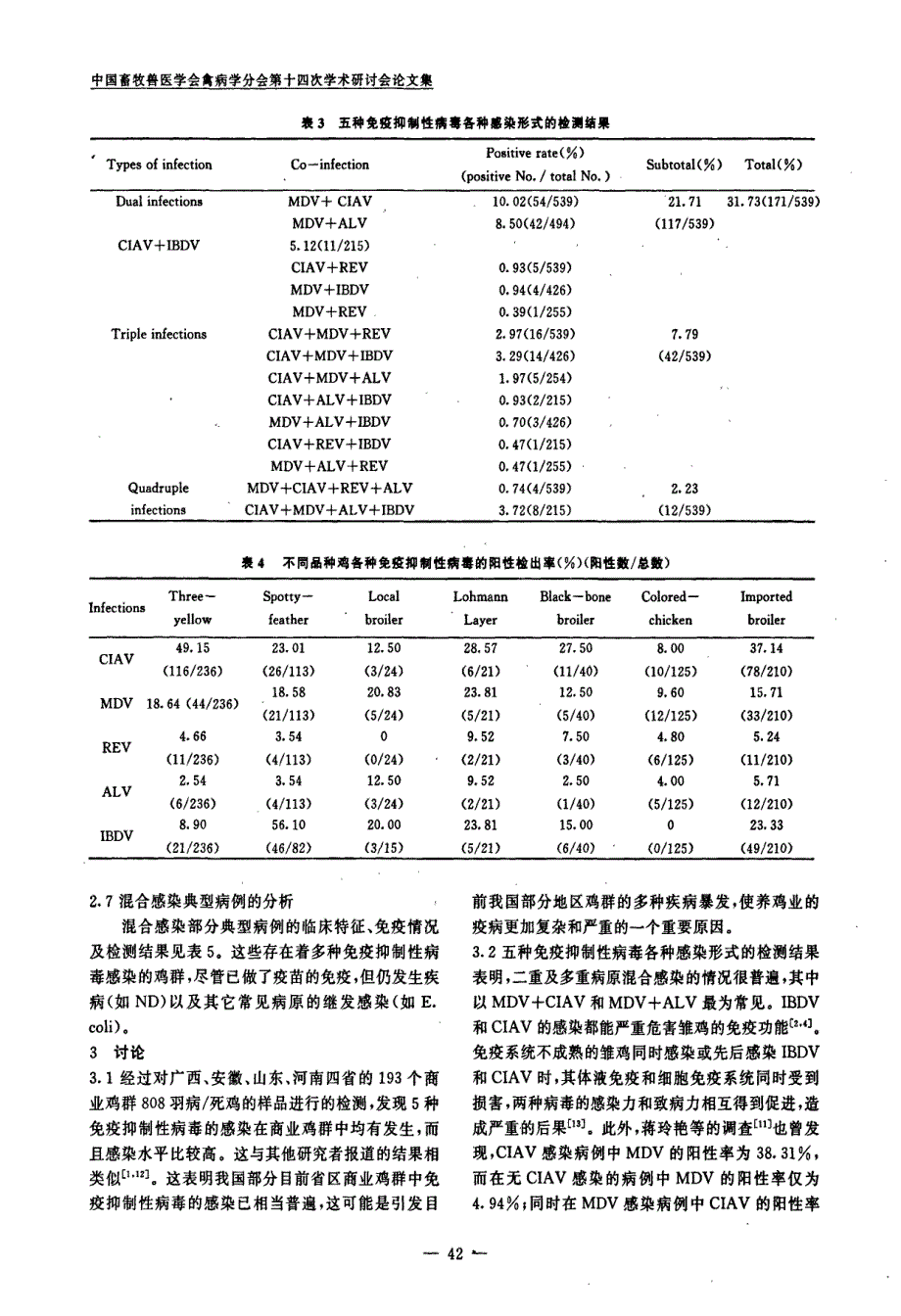 四省区商业鸡群多种免疫抑制性病毒共感染的研究_第4页