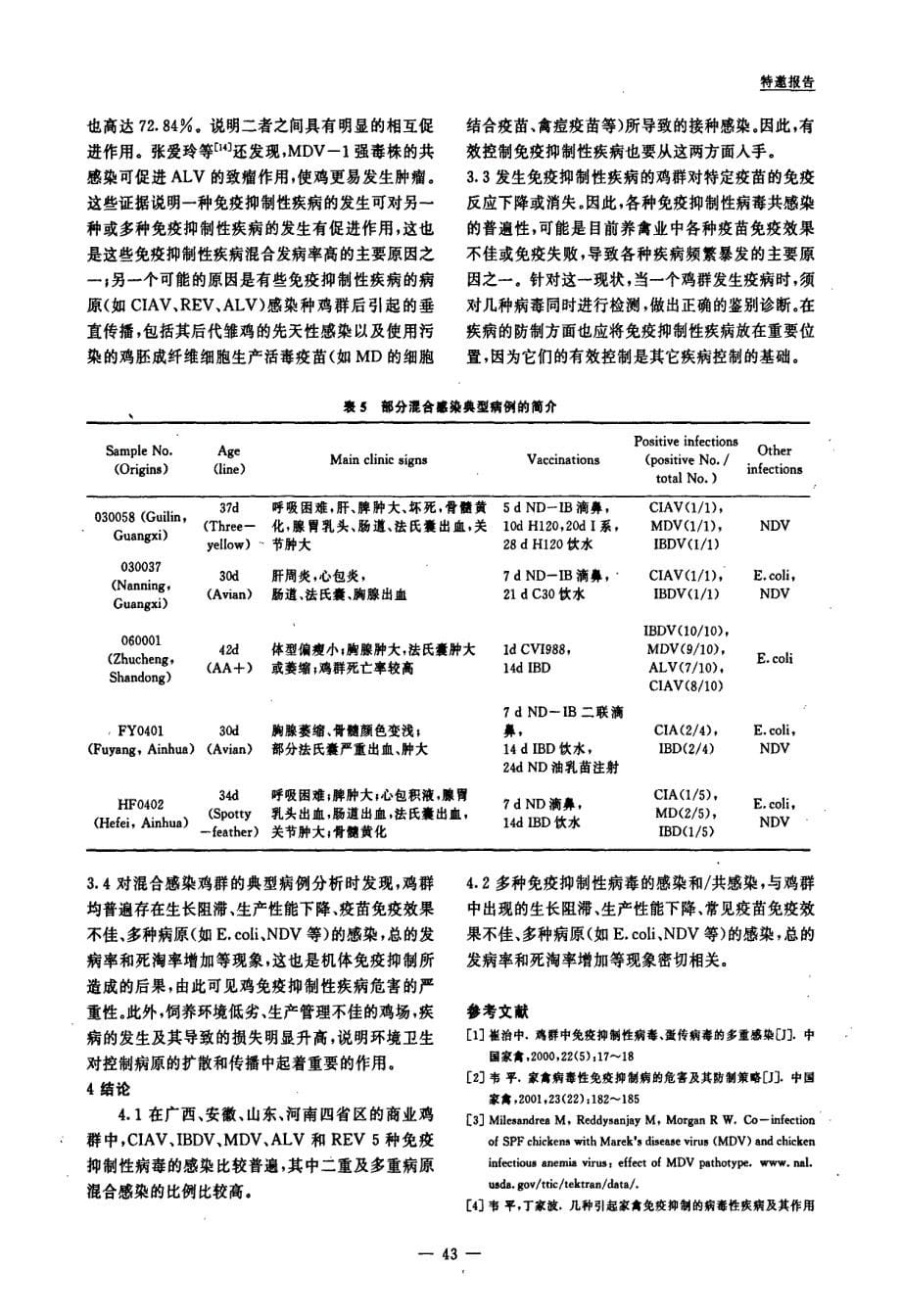 四省区商业鸡群多种免疫抑制性病毒共感染的研究_第5页