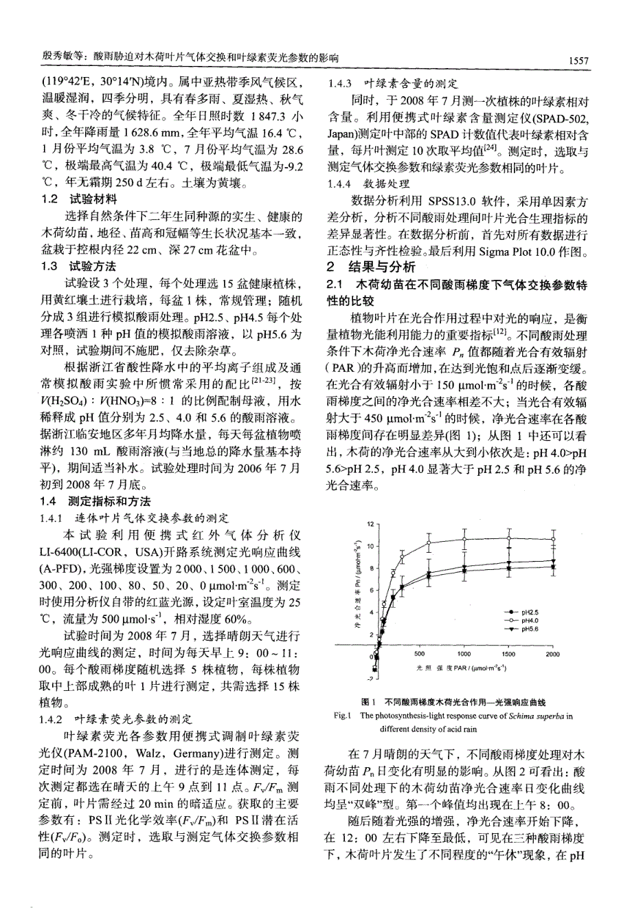 酸雨胁迫对木荷叶片气体交换和叶绿素荧光参数的影响_第2页