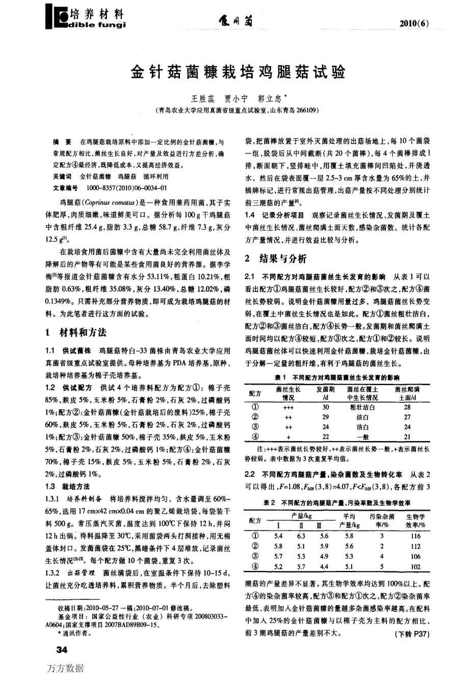 金针菇菌糠栽培鸡腿菇试验_第1页