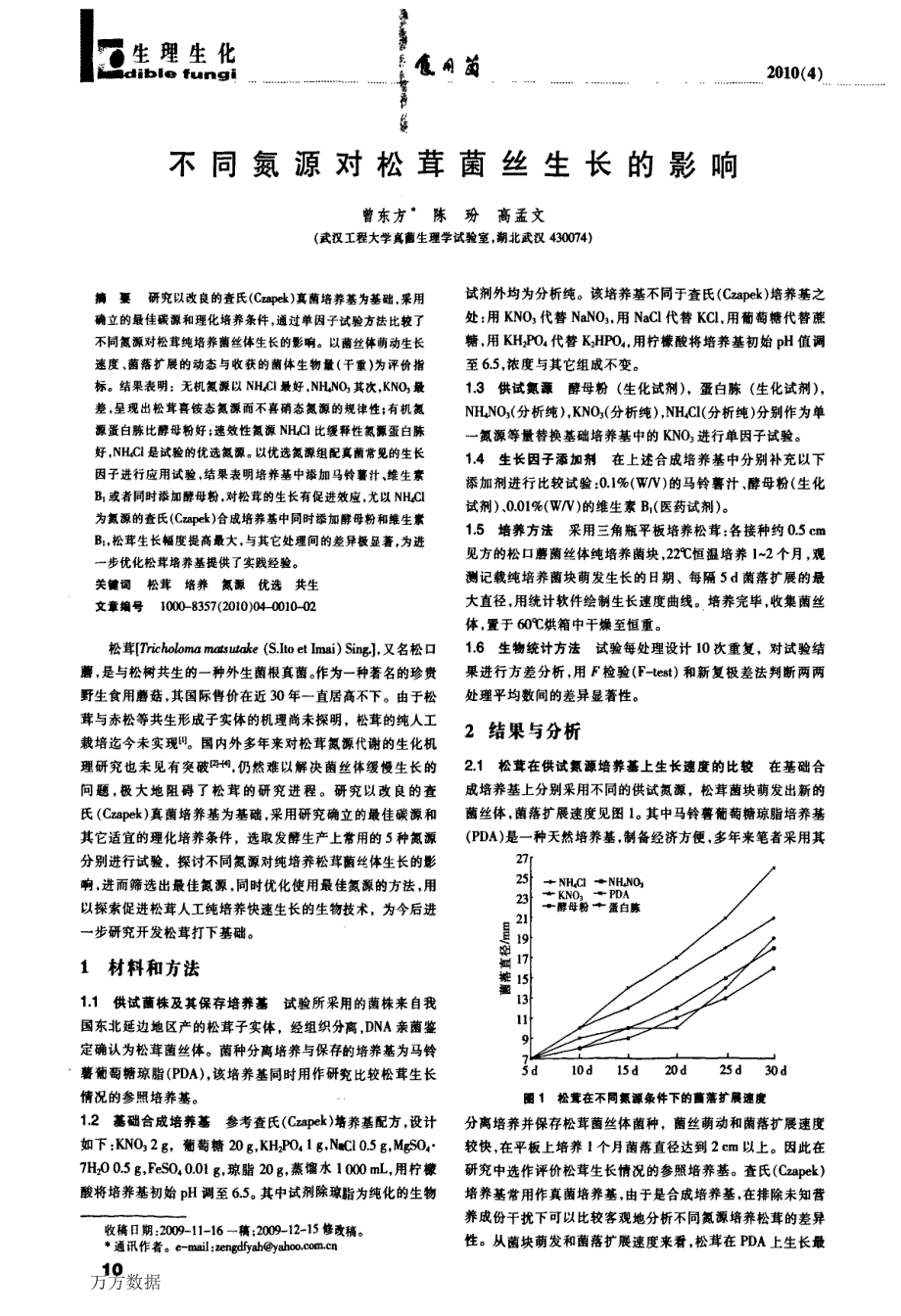 不同氮源对松茸菌丝生长的影响_第1页