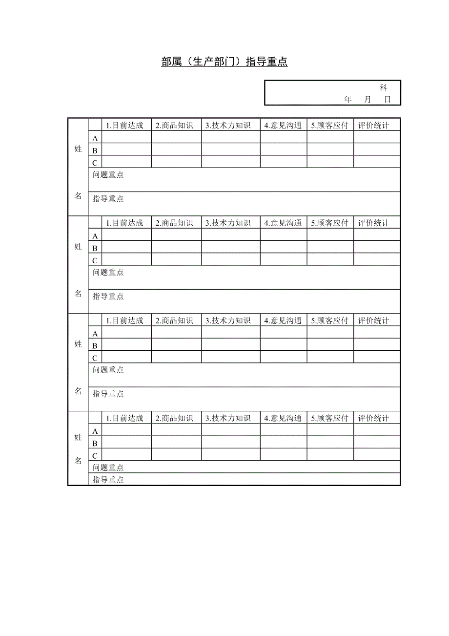 部属（生产部门）【WORD表格模板】人事管理－员工培训_第1页