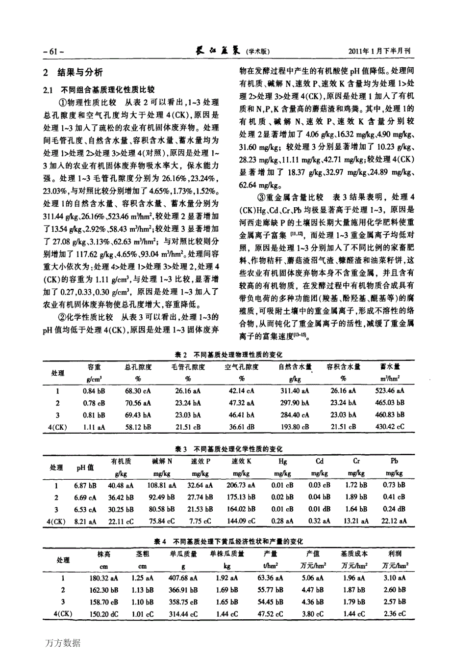 几种有机废弃物组合基质对黄瓜产量和经济效益的影响_第3页