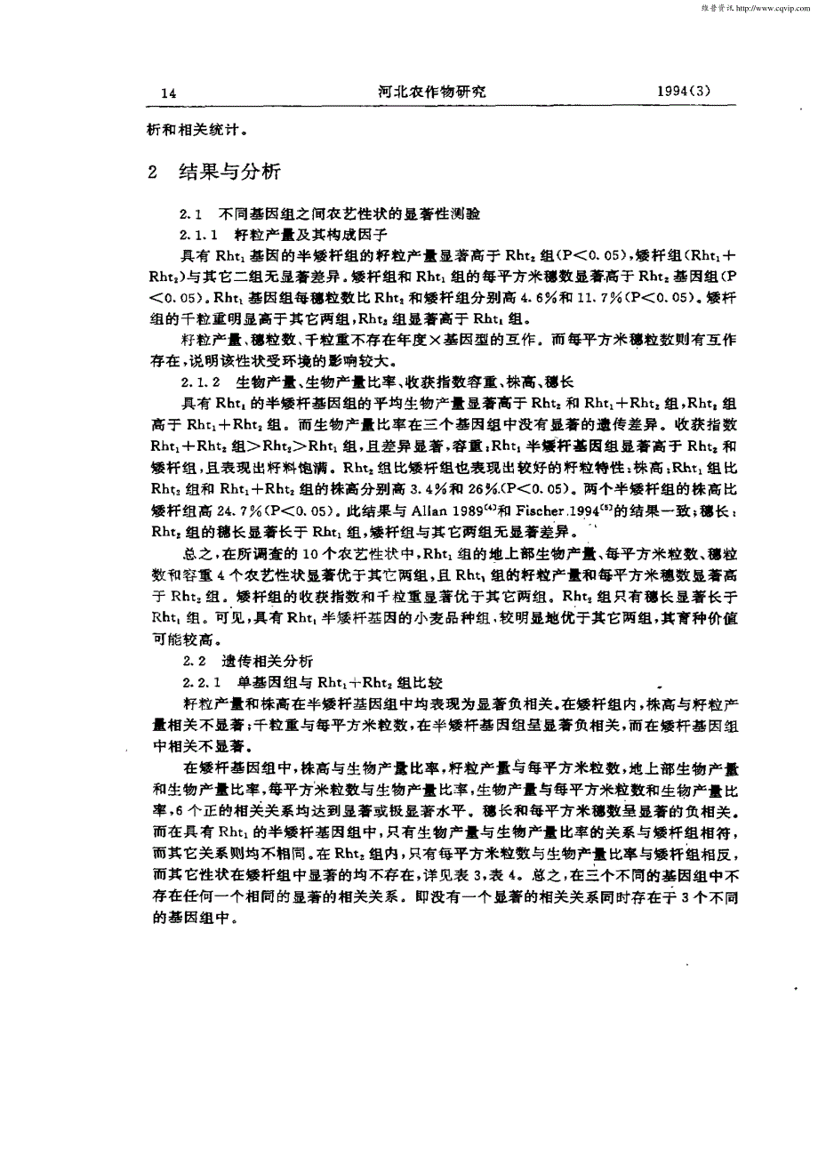 不同Norinlo小麦矮杆基因组农艺性状的差异及其相关_第2页