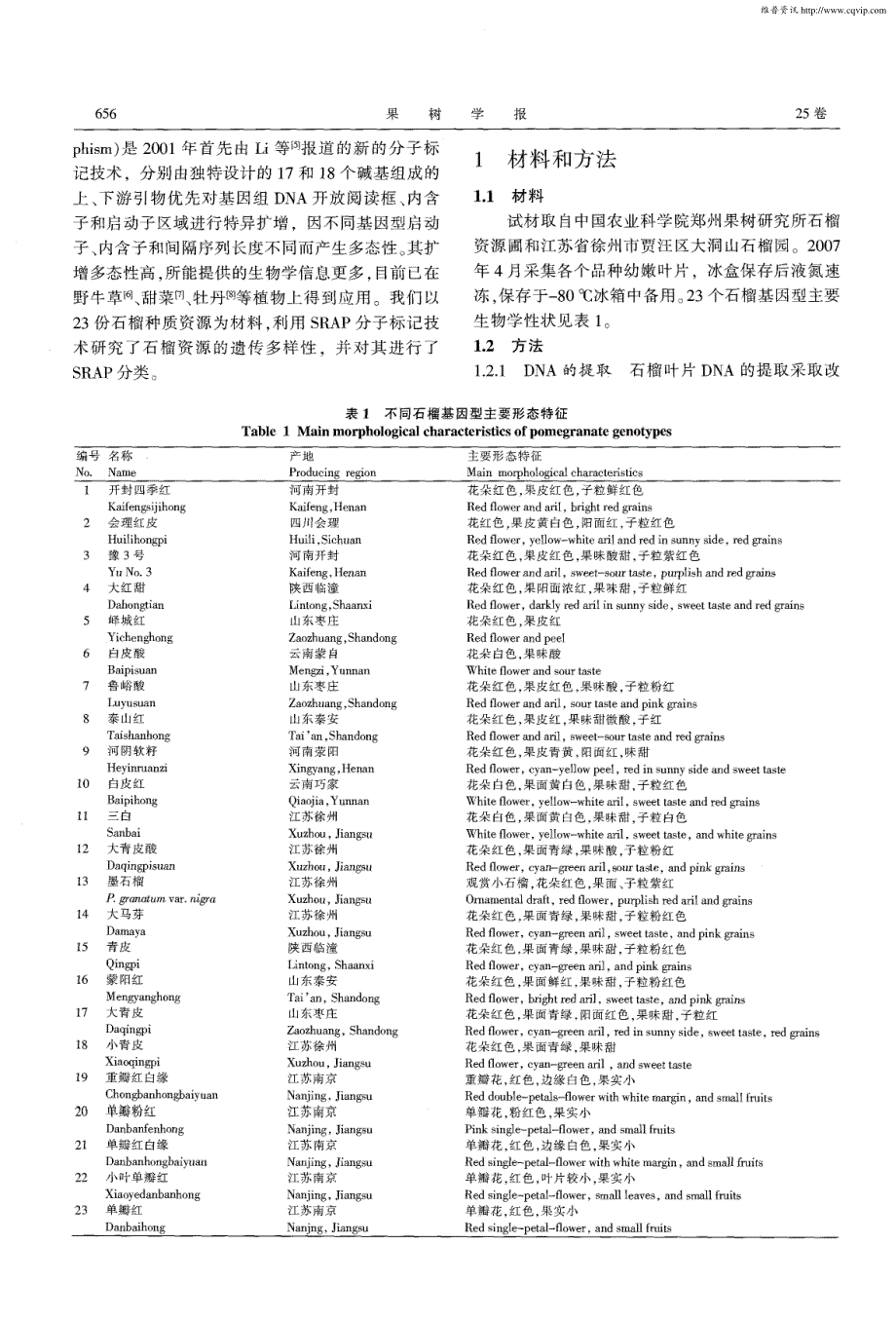 23个石榴基因型遗传多样性的SRAP分析_第2页