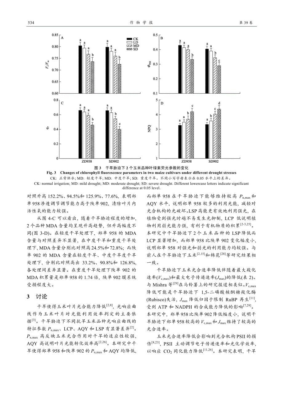 玉米叶片光合作用和渗透调节对干旱胁迫的响应_第5页