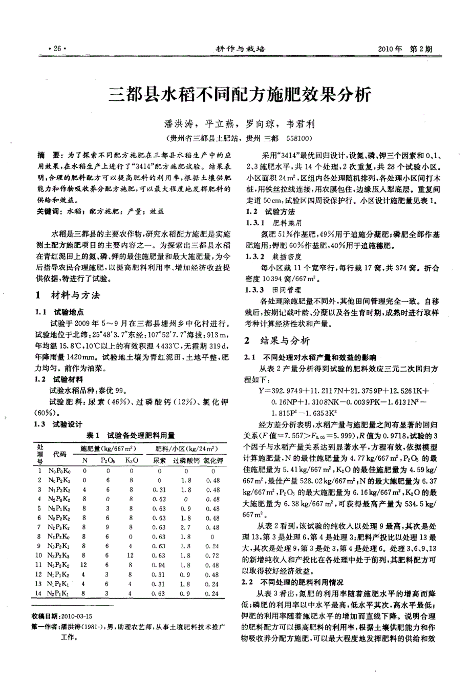 三都县水稻不同配方施肥效果分析_第1页