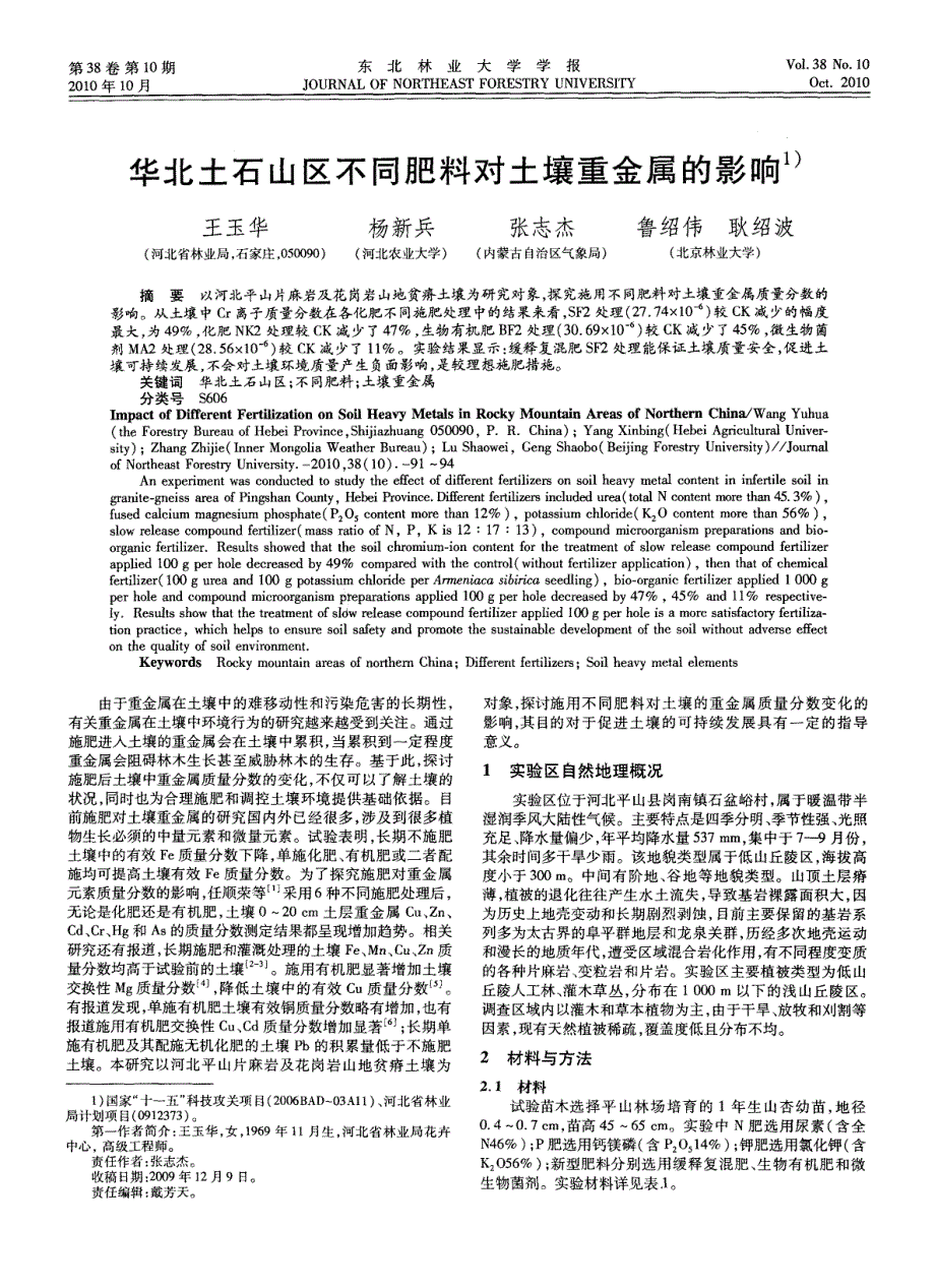 华北土石山区不同肥料对土壤重金属的影响_第1页