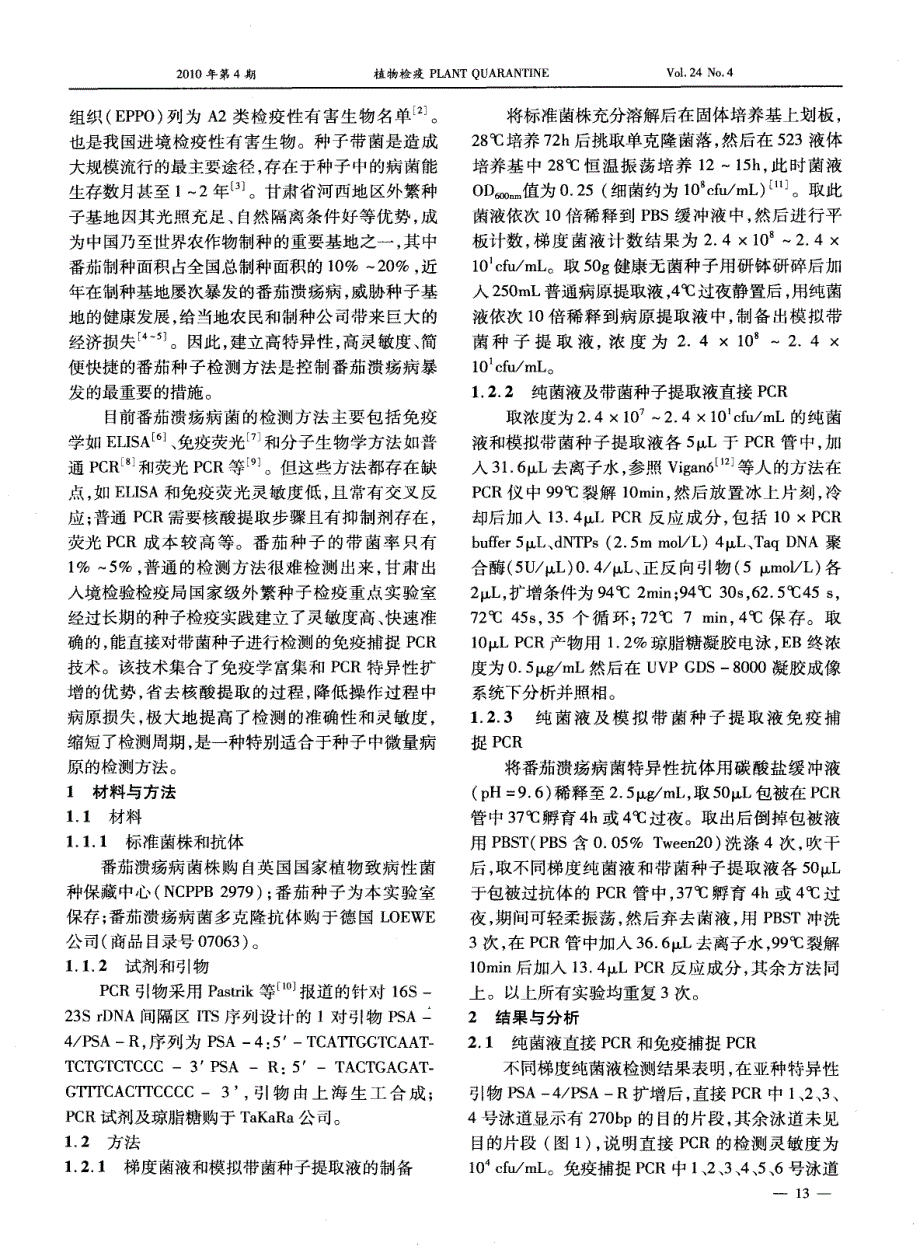 种传番茄溃疡病菌直接PCR和免疫捕捉PCR检测方法之比较_第2页