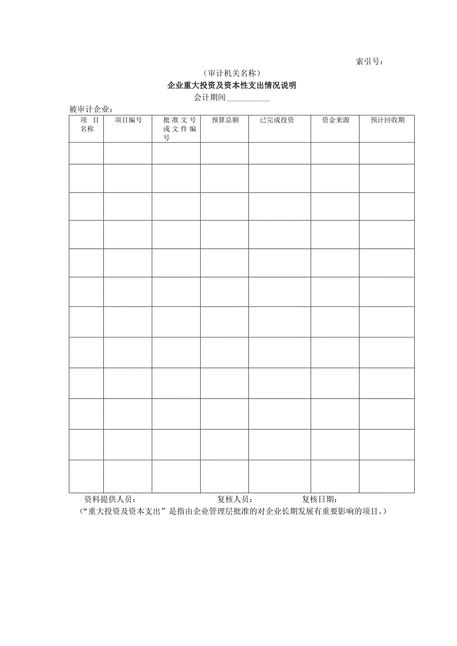 企业重大投资及资本性支出情况说明（审计准备）模板文档_第1页