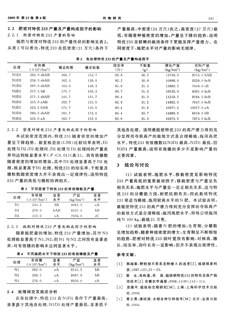 肥密对超级杂交稻特优233产量的影响_第2页