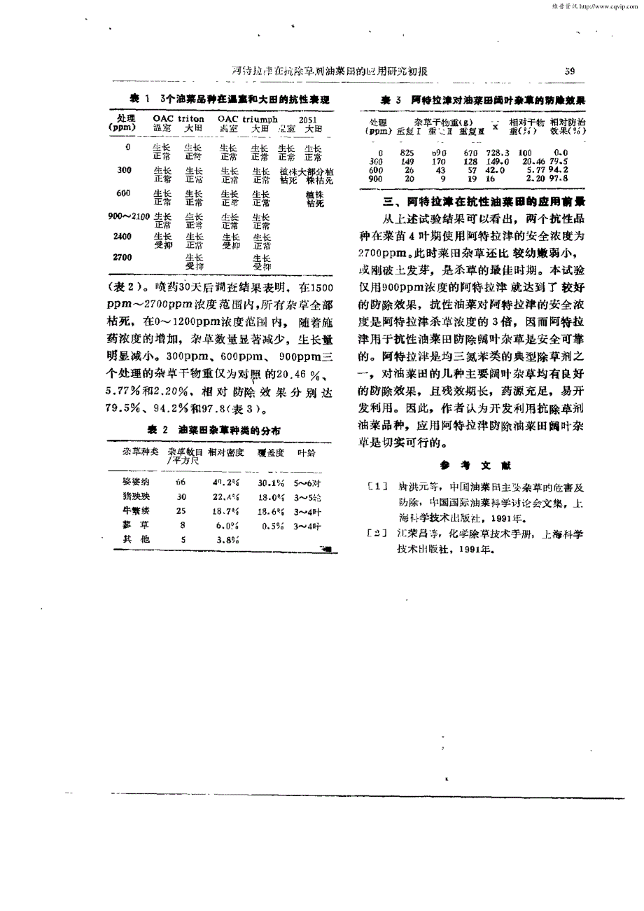 阿特拉津在抗除草剂油菜田的应用研究初报_第2页