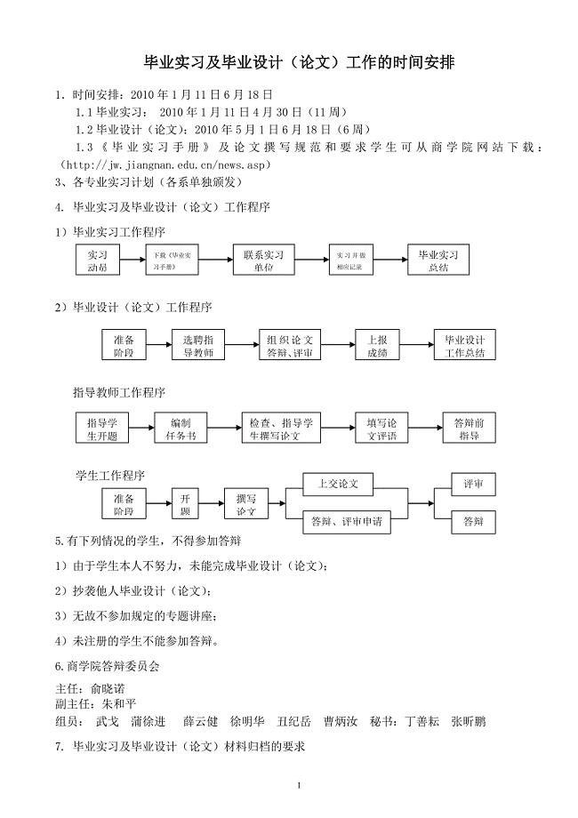 届毕业实习及毕业设计（论文）工作的时间安排