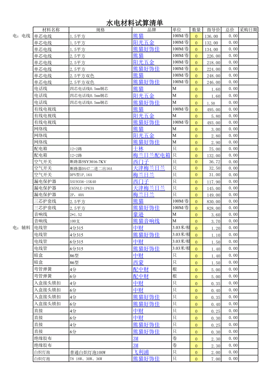 试算清单更新表（装饰公司报价表）_第3页