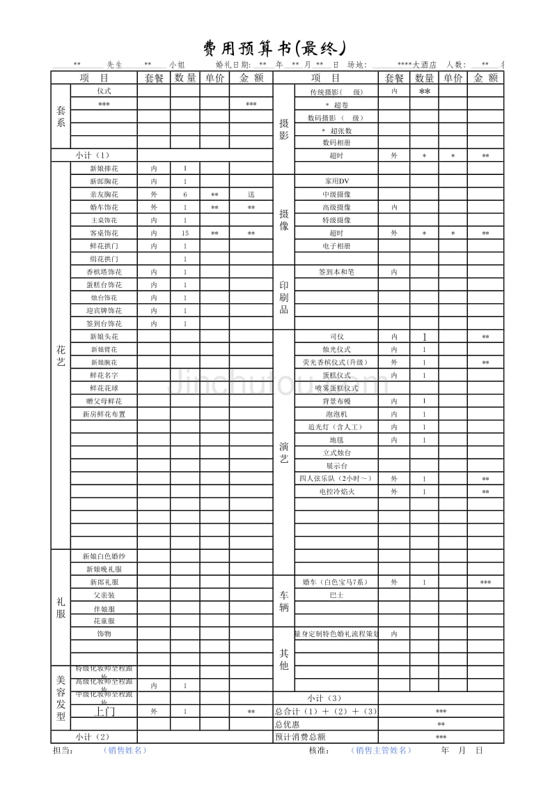 〖婚庆公司文档〗最终外场费用预算书_第1页