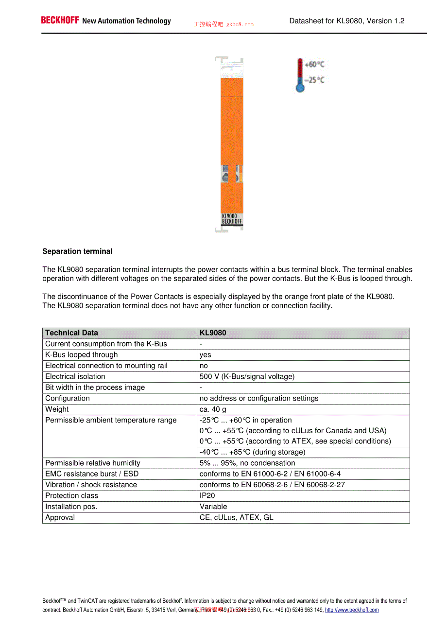 倍福端子模块KL系列用户手册（英文版）KL9080en_第1页